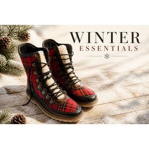 Red plaid winter boots by Hot Kiss, size 10 Women, snow/winter boots